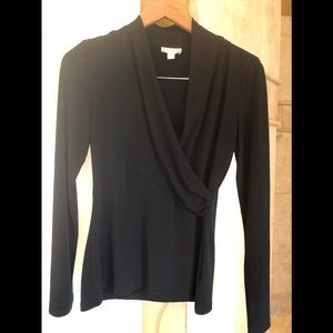 Black ling sleeve faux wrap top